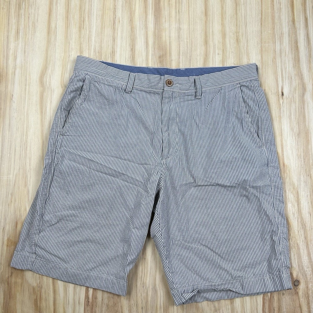 J. Crew Factory Men’s Blue and White Pinstripe Flat Front Shorts